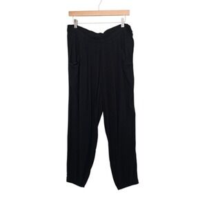 Eileen Fisher Pants Womens Medium Black 100% Silk Elastic Waist Pleated Tapered‎